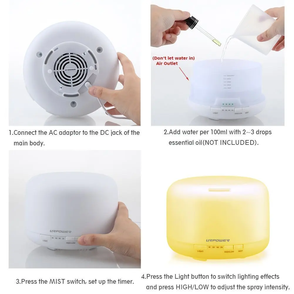 500ml Aromatherapy Essential Oil Diffuser Humidifier Room Decor Lighting with 4 Timer Settings 7 LED Color Changing Lamps | Бытовая