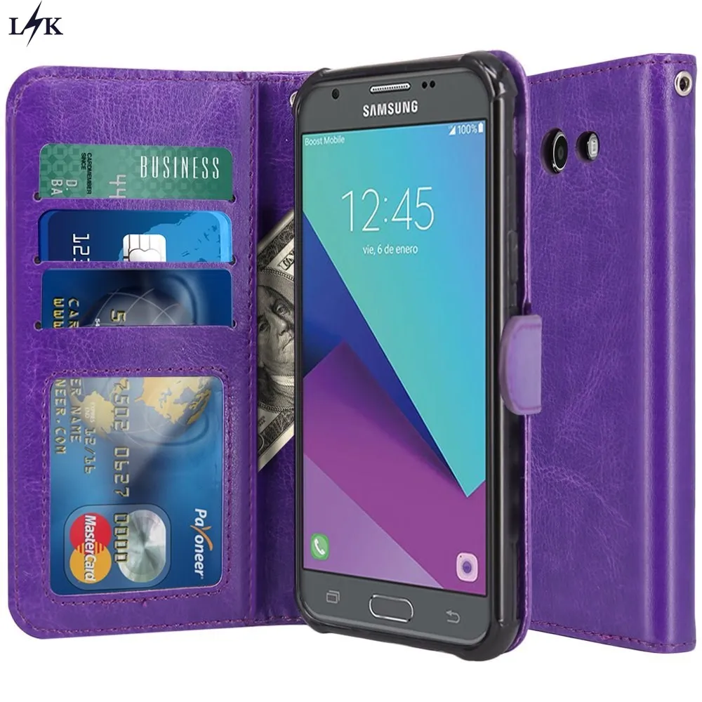 Для Galaxy J3 Появляются Случай LK Роскошный PU Кожаный Бумажник Флип Защитный Чехол
