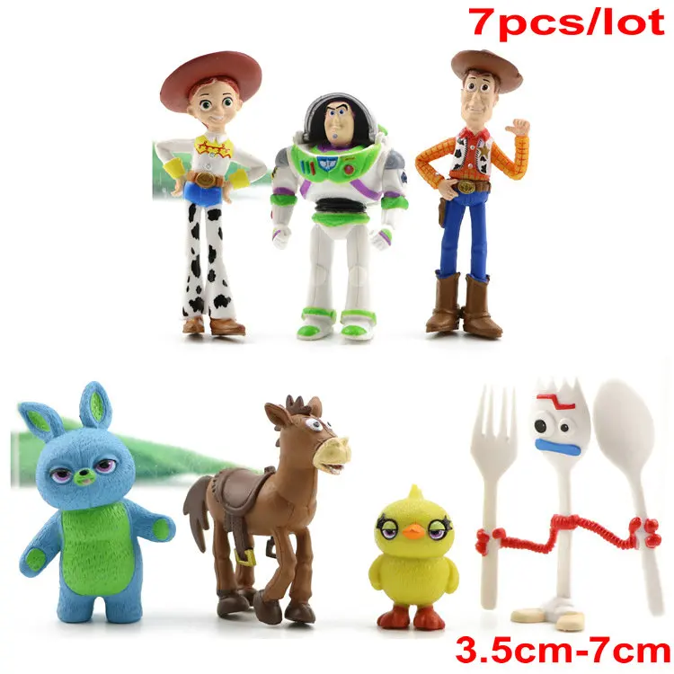 7pcs with Forky 7 шт./лот История Игрушек 4 Базз Лайтер форки фигурка игрушки куклы Вуди и Джесси Бо Peep Ducky кролик ПВХ модель детские игрушки подарки - Цвет: 7pcs with Forky