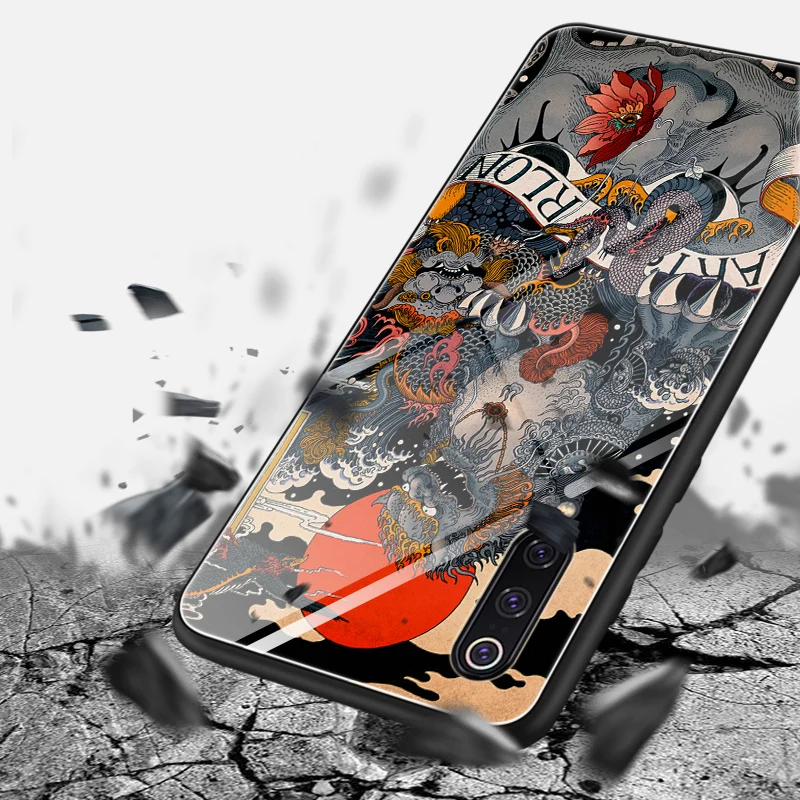 Японский чехол для телефона Ukiyo-e Arts Xiaomi MI9 MI9SE MI 9 SE Kirin &amp Dragon мягкий из закаленного