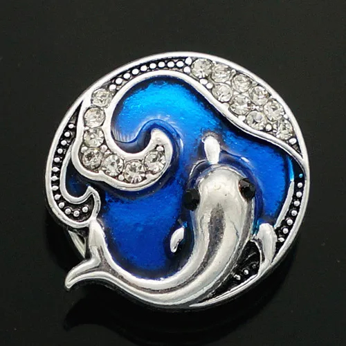 

Hot sale beauty elegant Oil Rhinestone shell/Sea horse/dolphin 18MM snap buttons fit snap bracelet snap jewelry wholesale KZ2070