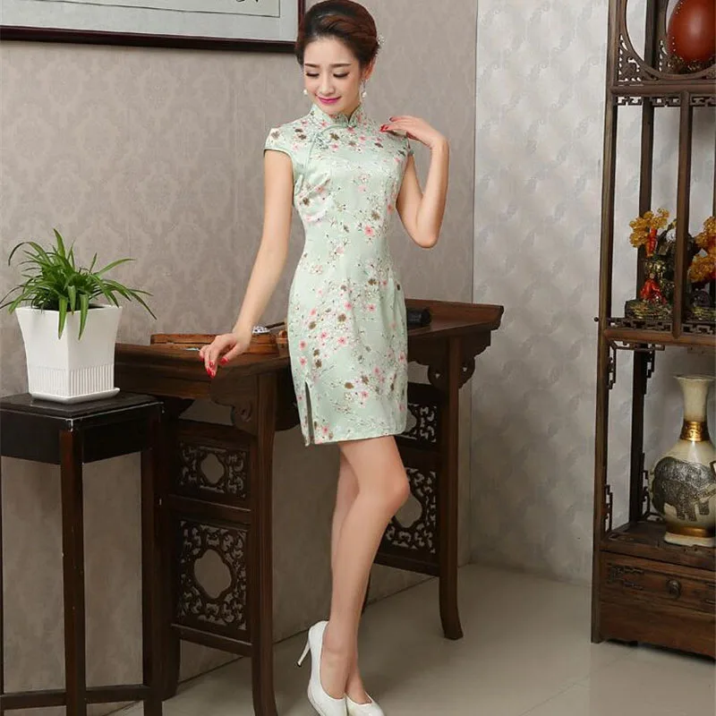 Fasbys китайская культура clothing cheongsam традиционный тонкий мини стенд воротник шелк