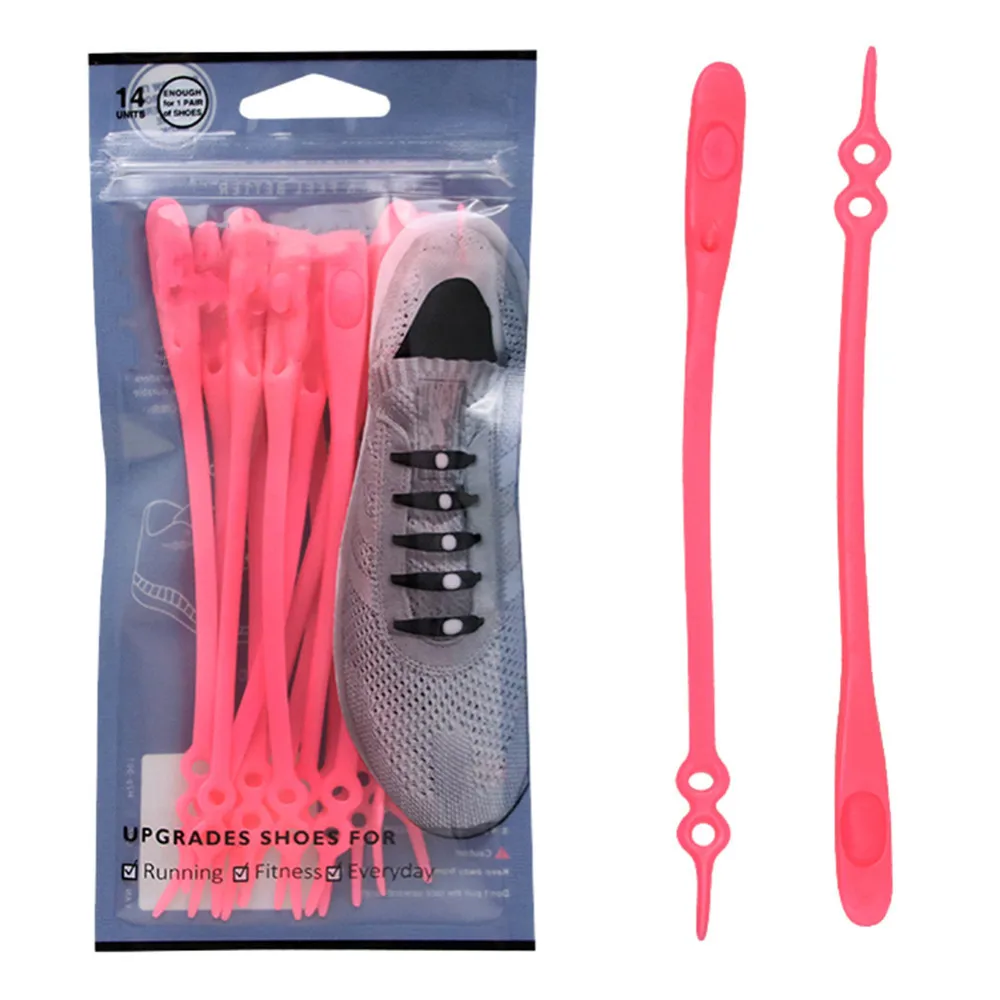 pink 14 шт./компл. унисекс для взрослых для Спортивного Бега шнурки без завязок; красочные силиконовые шнурки обувь со шнуровкой; резиновая обувь; обувь для детей - Цвет: pink