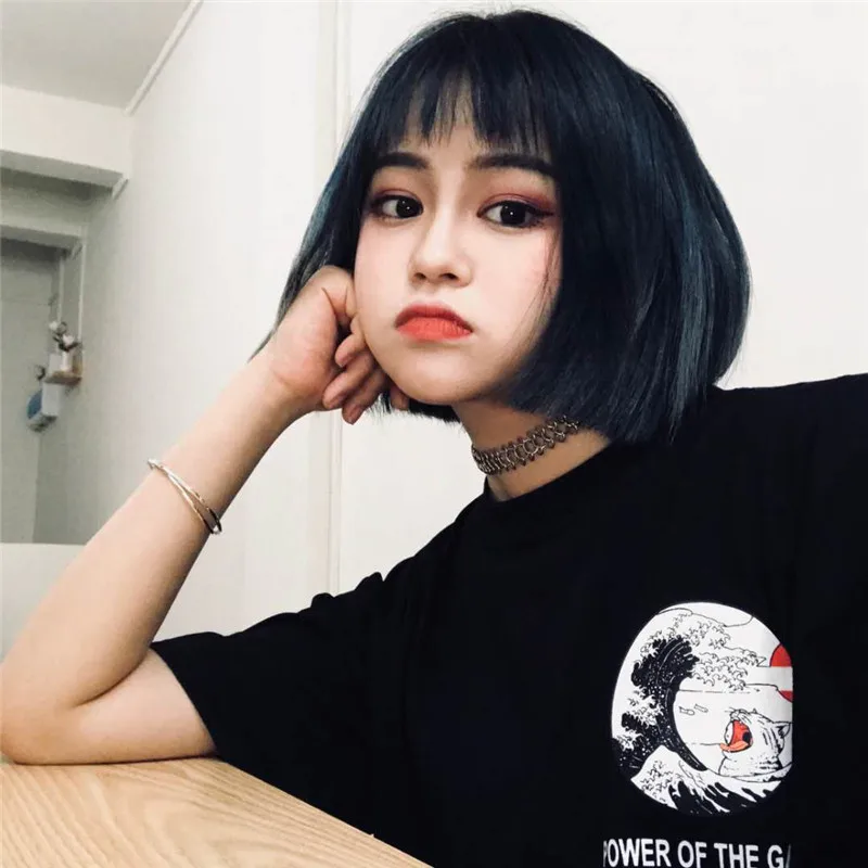 Коробов с мультяшным принтом Harajuku женские футболки Новое поступление летний Uzzlang с О-образным вырезом футболки короткий рукав черный Корен футболка 77321