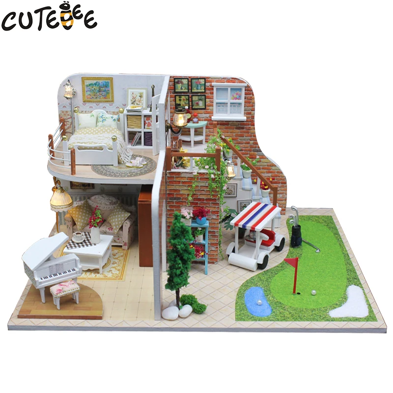 CUTEBEE кукольный дом Миниатюрный с мебели DIY деревянный Miniaturas кукольный домик игрушки для рождества домашний Декор Ремесло Гольф X002