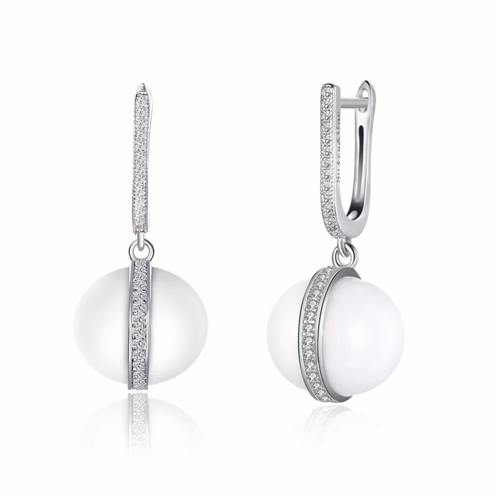 Women's Jewelry Fashion charm Drop Earrings 925 Sterling Silver 14mm White/Black Ceramic Bead Dangle gift box SE020 | Украшения и
