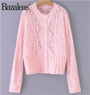 C54 pink 1316 Bazaleas Франция белый выдалбливают Женский свитер центральные значки Kintted Carfigans harajuku винтажное Женское пальто повседневная Прямая - Цвет: C54 pink 1316