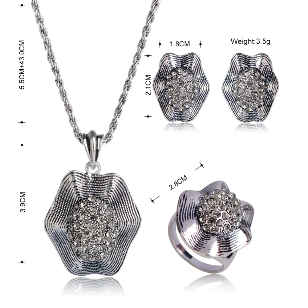 Модное серебряное ожерелье с подвеской в виде цветка кристаллами серьги кольцо