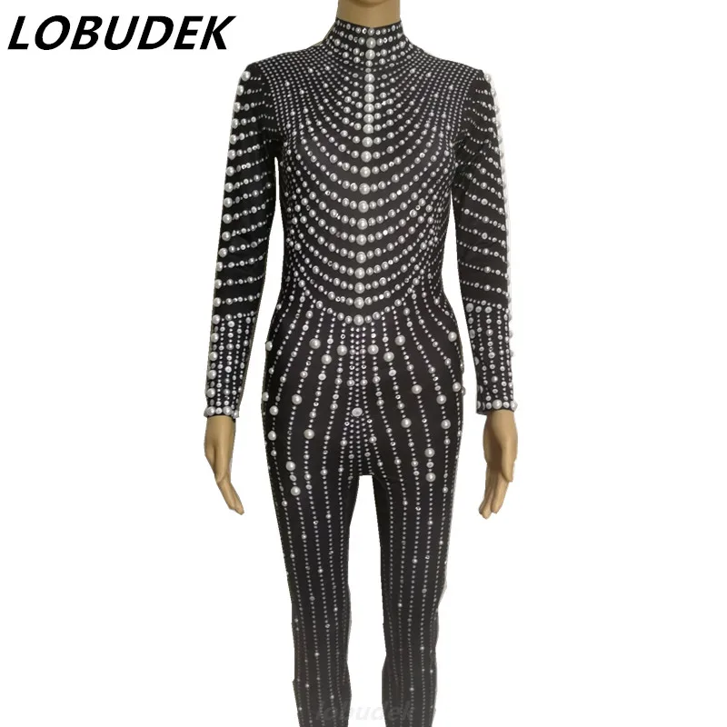 Женский костюм-трико с жемчужинами черного цвета | Женская одежда