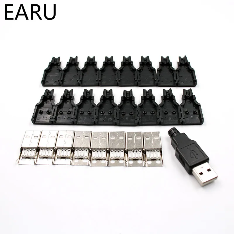 10 шт. 4 контактный разъем USB Type A с черной пластиковой крышкой|Соединители| |