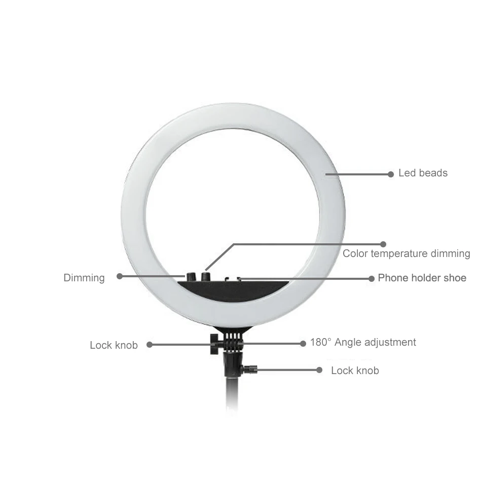 Светодиодный кольцевой светильник с плавным затемнением + Bluetooth-пульт сумка для