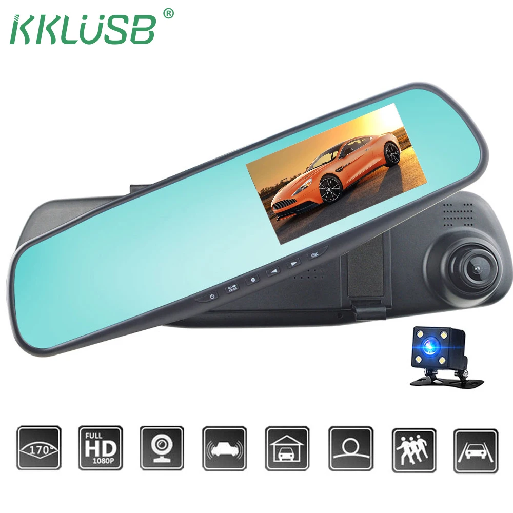 Авто 4 3 дюймов Автомобильный видеорегистратор Камера авто Full HD 1080P зеркало