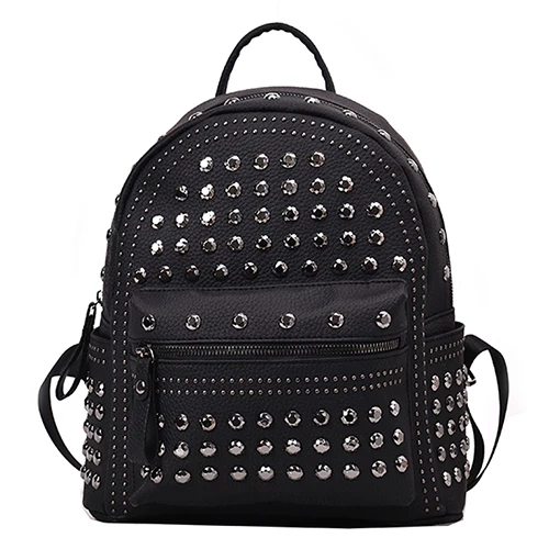 JIEROTYX New Arrival Preppy Leisure Backpack Womens Casual Daypacks Women Soild Zipper Rivet Shoulder Bags Soild Hot Sale - Цвет: Black