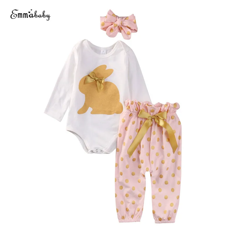 Autumn Cute Lovely Newborn Infant Baby Girl Clothes Long Sleeve Cotton Bodysuit Playsuit Top+Pants Leggings 3PCS Outfit 0-18M | Детская