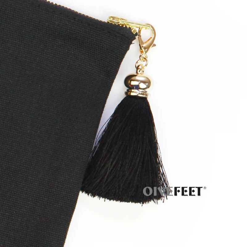 OIVEFEET 5 цветов 12 унций хлопковая холщовая косметичка с вискозной кисточкой Золотая молния косметичка хлопок клатч сумочка