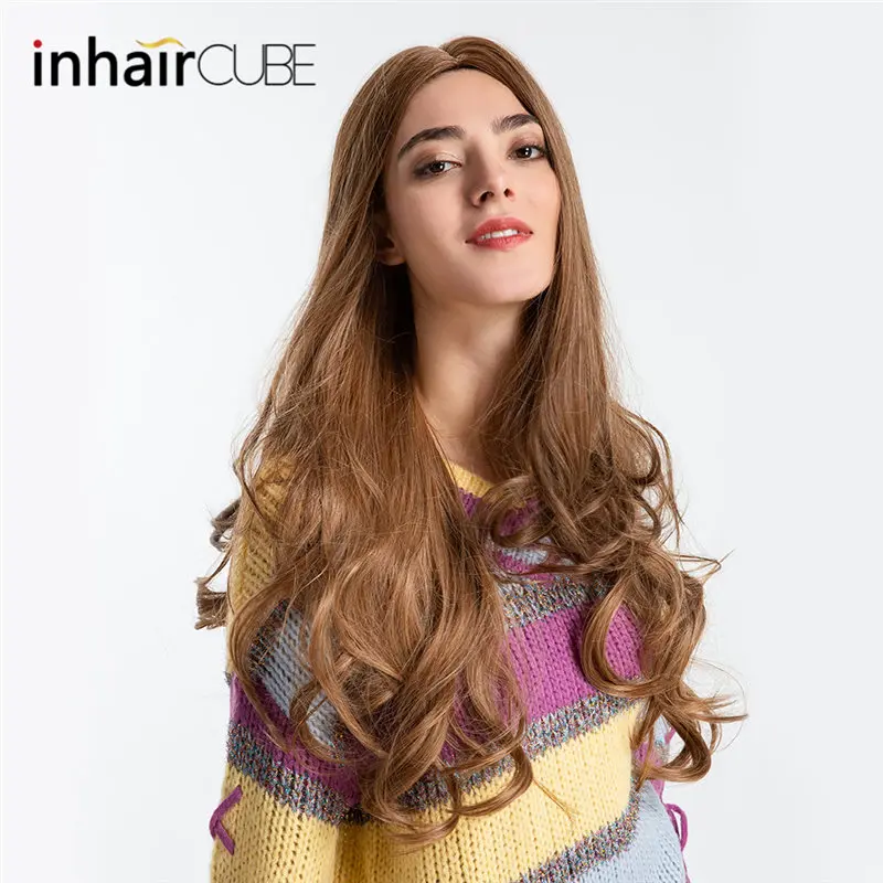 Inhair Cube 26 дюймов женские парики длинные натуральные волны синтетический слоистый стиль волос светильник коричневый с полным парики