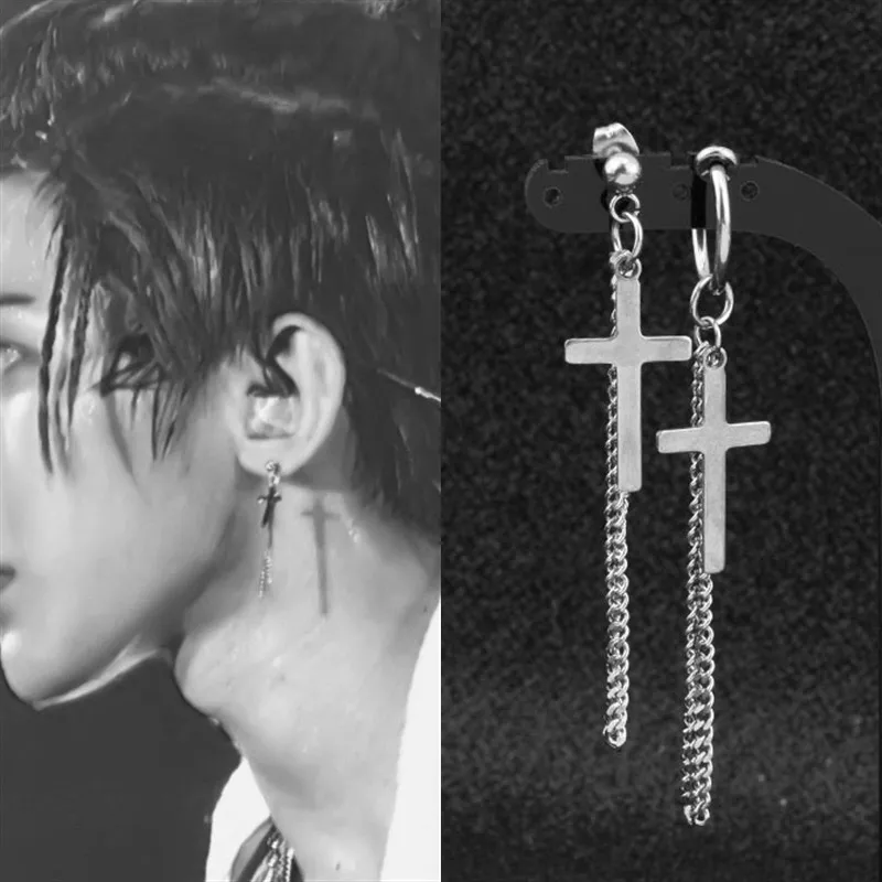 Простые KPOP DNA корейские V Bangtan мальчики панк стиль кисточкой JIMIN цепи крест серьги