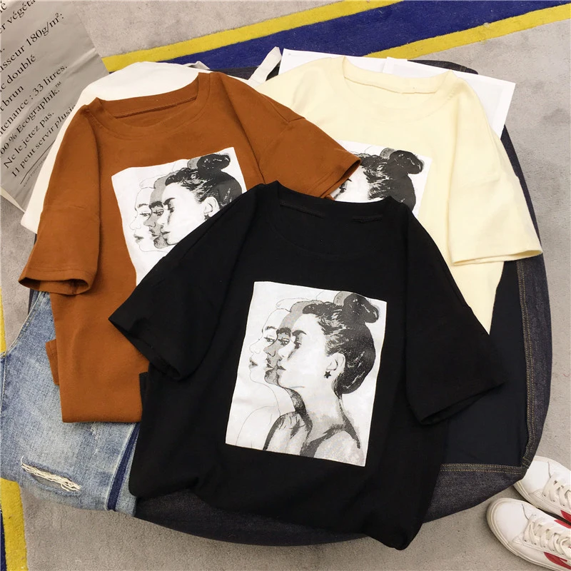 Футболка с принтом портрета для девочек Женская Повседневная футболка в стиле