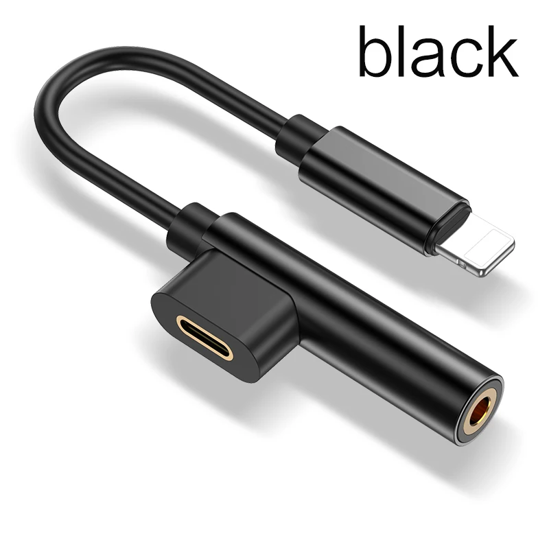 LINGCHEN 2 в 1 Зарядка аудио 3,5 мм разъем аудио зарядный адаптер для наушников для iPhone Xs Max Xr X 8 7 Plus - Цвет: Черный