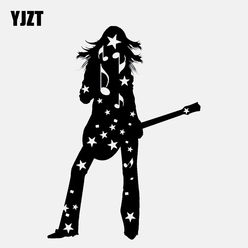 YJZT 11 1 см * 15 4 силуэт девушка с гитарным проигрывателем Rock Vinly черная/серебряная