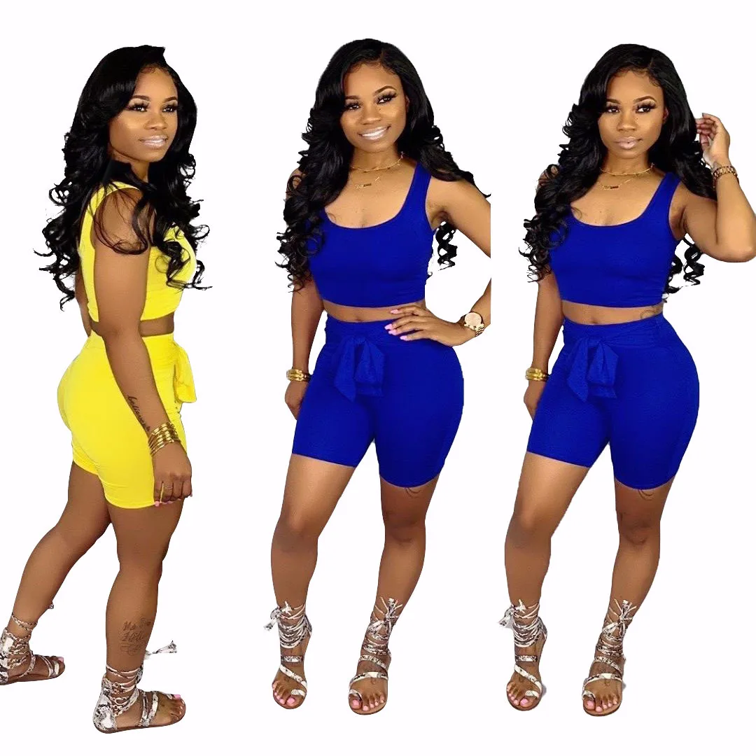 Женский однотонный спортивный Модный комплект из двух предметов короткий топ на