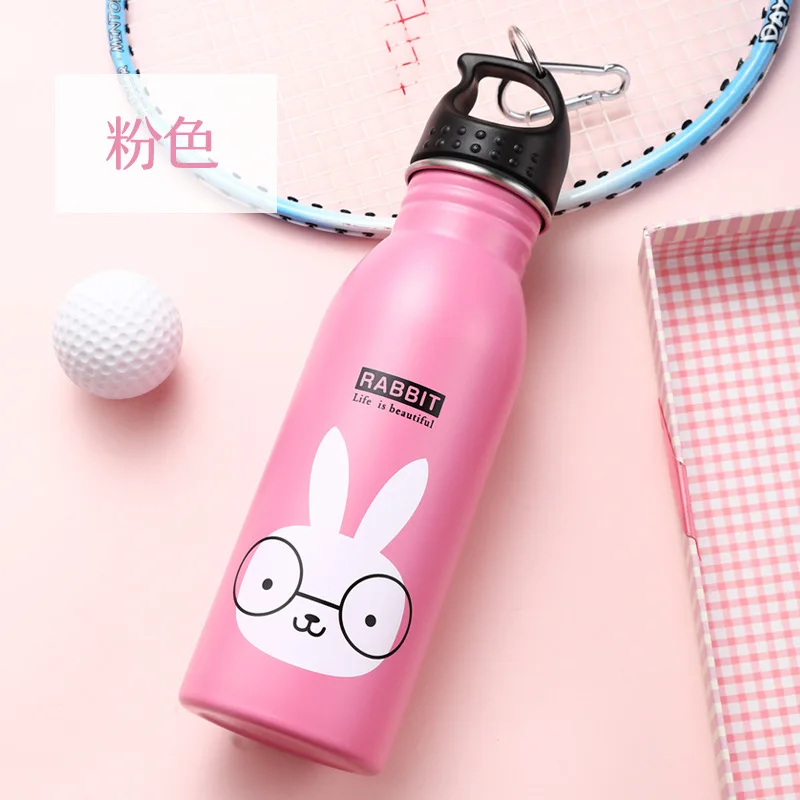 Горячая 500 мл Спортивная уличная соломенная бутылка для воды 304 нержавеющая сталь милый животный узор портативный альпинистский чайник с пряжкой