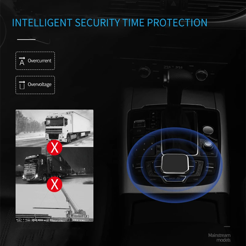 Fimilef QC3 Smart прикуривателя автомобиля Зарядное устройство Универсальная навигация для мобильного телефона Магнитный держатель Беспроводной зарядки