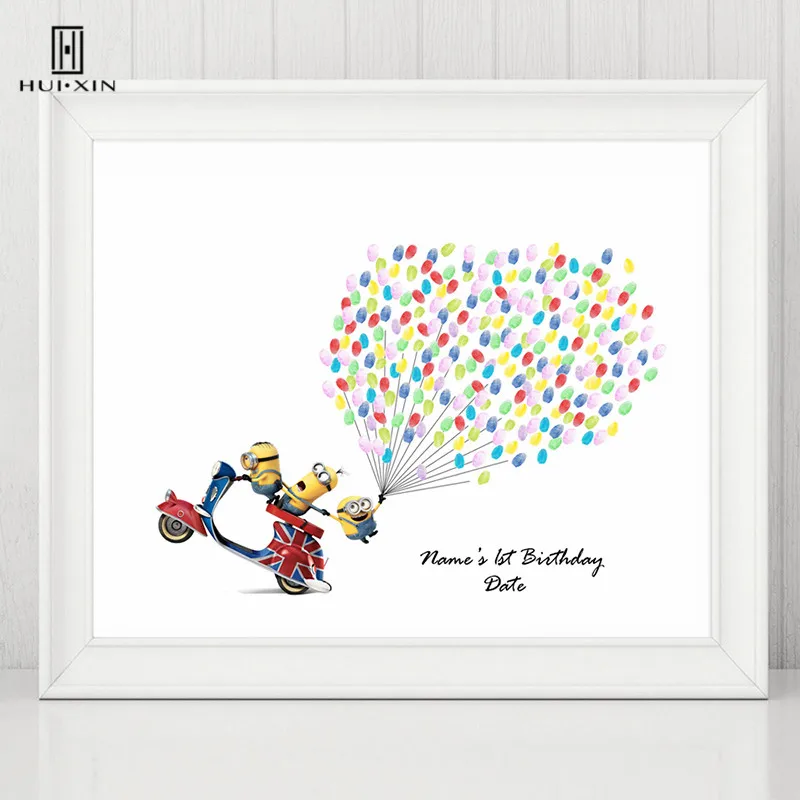 

Lovely Yellow Cartoon Figure Free Custom Name Date Canvas Fingerprint Signature DIY Guest Book For Kids Baptism First Communion