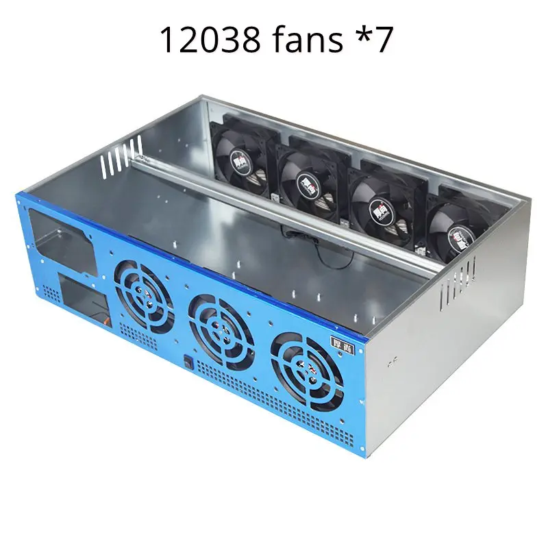 with 7 fans 12038 B250 BTC mining rig чехол USB miner sever rack корпус крипто монета алюминиевая рамка Mmcoin ETH и т. д. XMR gtx1080 1080ti RX480 RX570 - Цвет: with 7 fans 12038