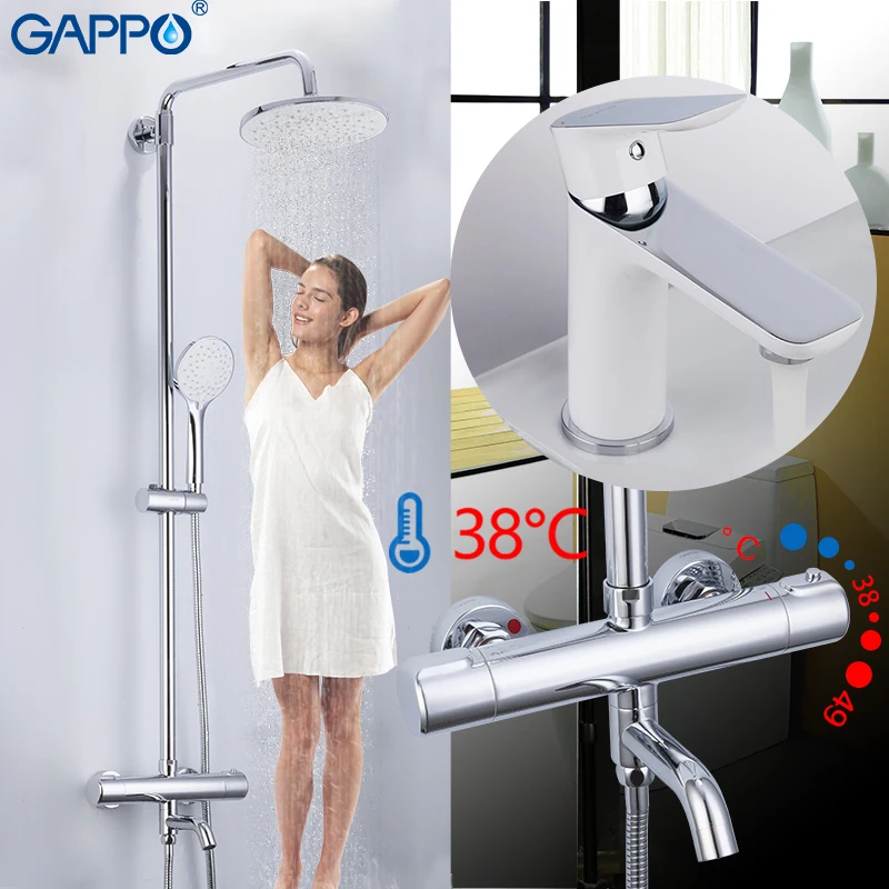 GAPPO Shower Faucets chrome white bathroom thermostatic shower faucets mixer bath shower head sets basin mixer shower system