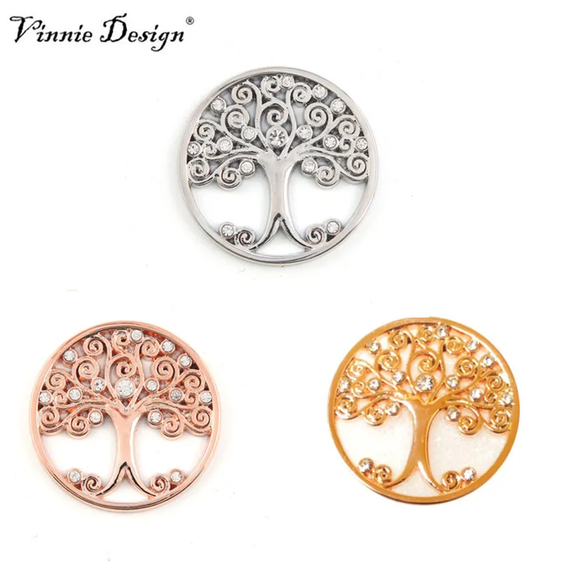 Vinnie Дизайн Ювелирные изделия семья дерево с белые кристаллы монета для 35 мм
