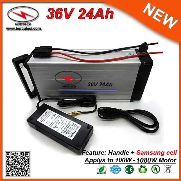 36V 24Ah 1000W задняя стойка батарея для электровелосипеда используется S amsung 3000mAh 3C cell &