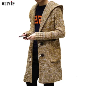 Мужской осенне-зимний свитер, свободные вязаные свитера, модель 2017 года, воротник-мандарин, мужская верхняя одежда, свитер на пуговицах, пальто yw084