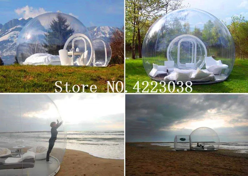 

Free Shipping PVC Transparent Viewing Inflatable Outdoor Camping Tent with Single Tunnel and Air Pump3-4 Persons Bubble Tent