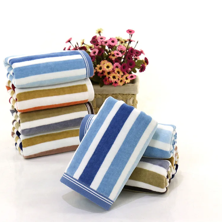 35x75cm Color Strip Thick Cotton Absorbent Washcloth Home Daily Necessities Grooming Face Towel Gym Sports Yoga Bath Towel