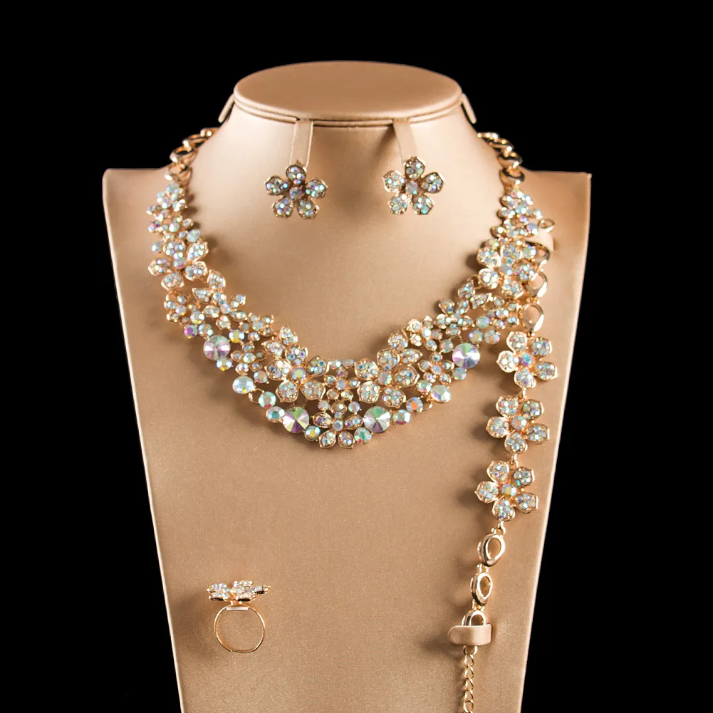 Новинка комплект украшений золотого цвета AB Rhinetone Роскошные Ювелирные наборы для