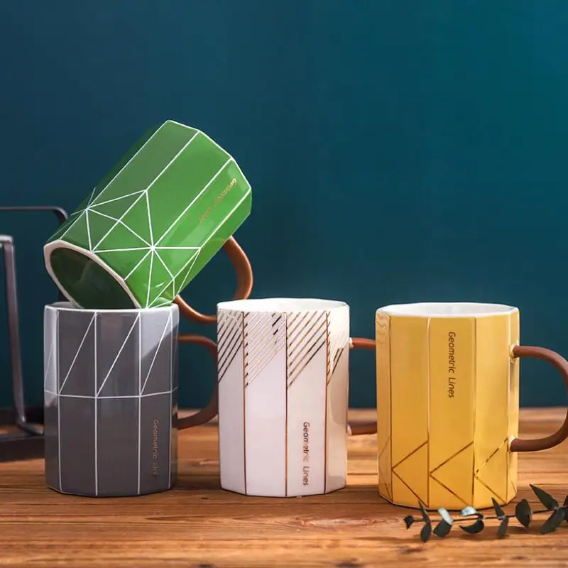 

Creative Mug Geometric Lines Coffee Mug Milk Mugs 400ML Ceramic Large Tea Cup Personality Drinking Mug