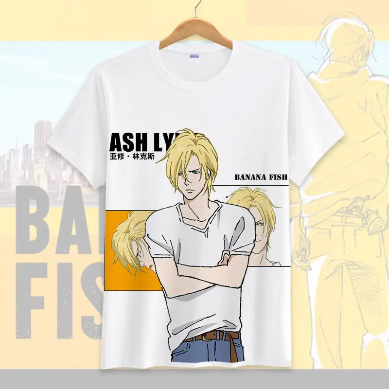 Футболка с рисунком из аниме Банановая рыба Ash Lynx Eiji Okumura Dino Golzine Yut-Lung Lee белая