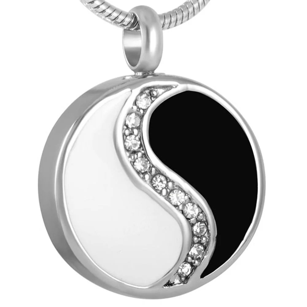

Men's Stainless Steel Cremation Urn Necklace Tai Chi Eight Diagrams Yin Yang Amulet Pendant Crystal Keepsake Ashes Urns Jewelry