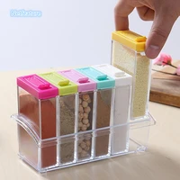 transparent spice jar colorful lid seasoning box 6pcsset kitchen tools salt condiment cruet storage box