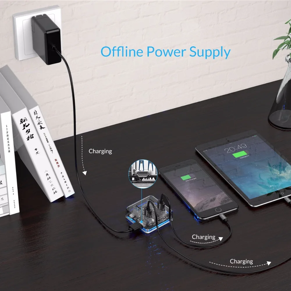 ORICO прозрачный usb-хаб 4 порта USB3.0 адаптер сплиттер поддержка внешний блок питания Micro USB для настольных ноутбуков Аксессуары