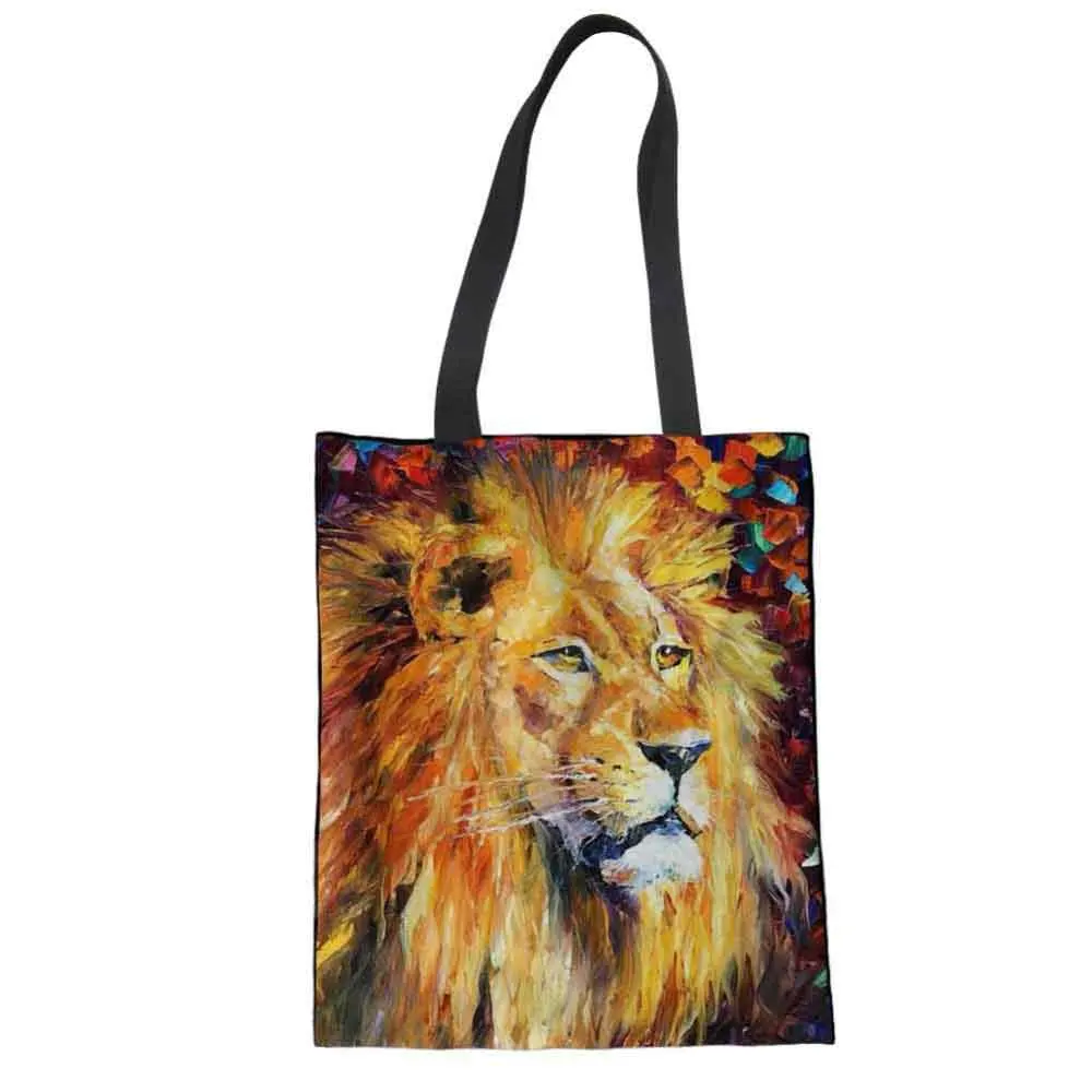 WHEREISART женская большая сумка тоут с тигром львом для покупок Холщовая Сумка на