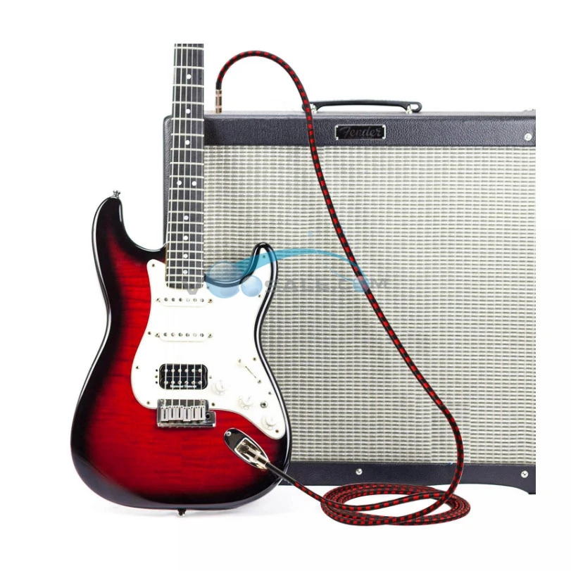 3M Black and Red Gridlines Guitar Cable Bass Electric Noise Reduction Line Connector PVC Woven Net Good Quality | Спорт и