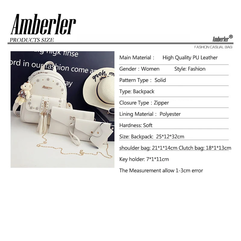 Рюкзак Amberler из искусственной кожи Женский модный вместительный дорожный ранец