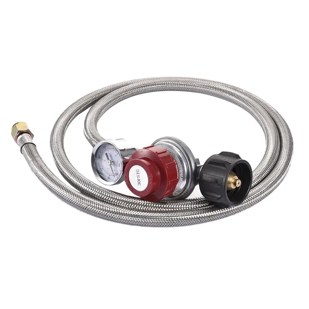 

0~30PSI High Pressure Propane Regulator Adjustable Braided 3/8" Flare Swivelnut Hose Connector with Gauge for Forge Foundry