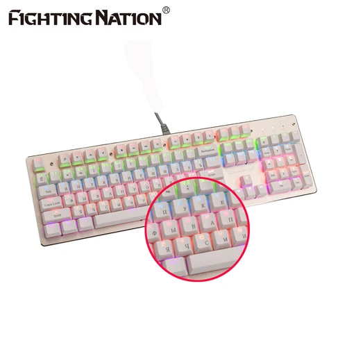 Белый FIGHTING NATION русская Механическая Подсветка с подсветкой Проводная USB игровая геймерская компьютерная клавиатура подсветка клавиатуры - Цвет: Белый