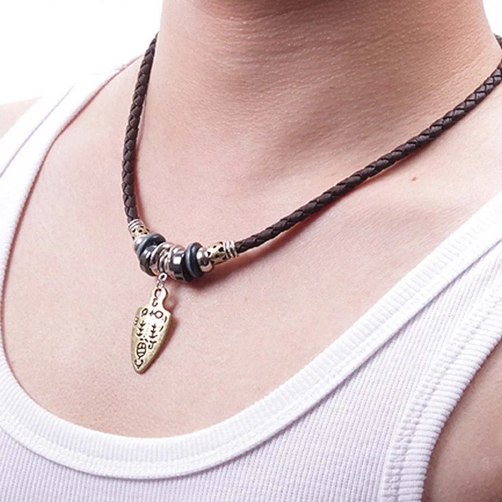 Мужской винтажный кожаный чокер в стиле панк ожерелье из тибетского серебра с