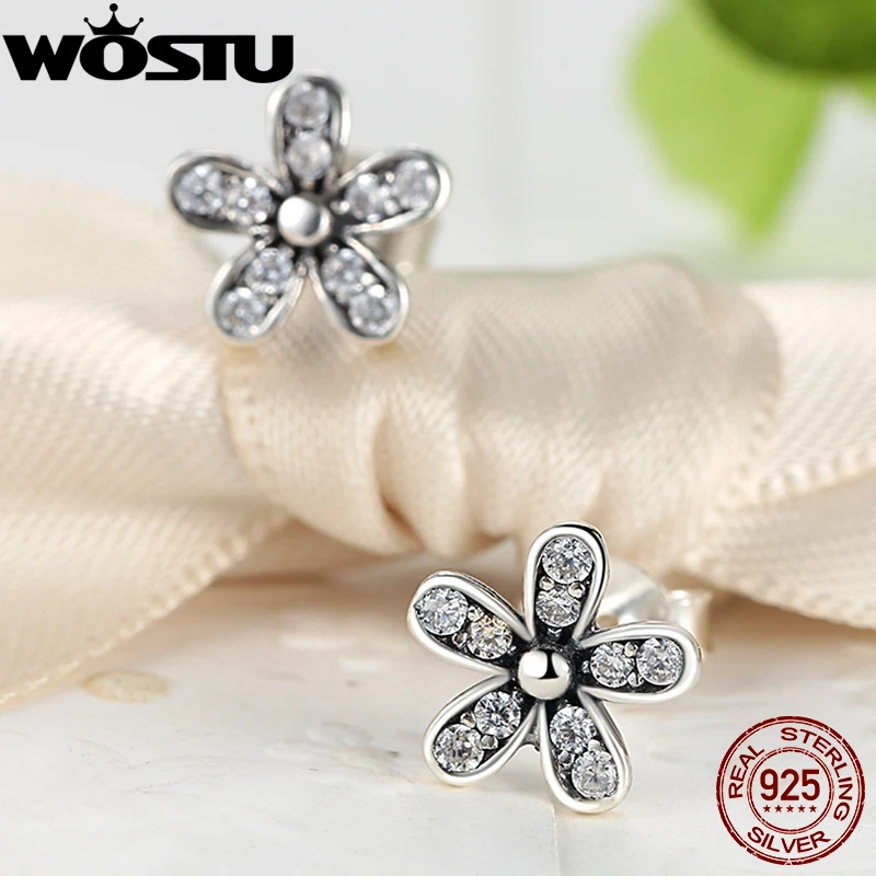 Hot Sale Real 925 Sterling Silver Dazzling Daisy Stud Earrings With CZ For Women Sterling-Silver-Jewelry Authentic Gift XCHS403 |