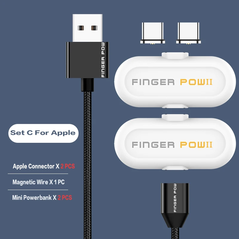 Set C For Apple Fingerpow Магнитная Быстрая зарядка мини powerbank для iphone android type C внешняя зарядка аккумулятора 18650 Powerbank USB кабель для передачи данных - Цвет: Set C For Apple