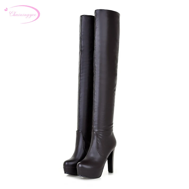

Chainingyee knight style comfortable autumn over knee high boot fold platform black brown white high-heeled women's riding boots